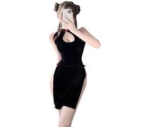 Oludkeph Vestido sexy chino Cheongsam para mujer, disfraz de anime, lencería babydoll (negro, talla única)