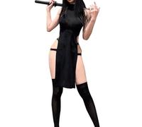 Oludkeph Vestidos góticos sin mangas para mujer, lencería de anime, disfraz de diablo para cosplay, traje de juego de rol con medias (negro, talla única)