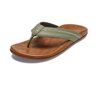 OLUKAI Hiapo - Sandalias de playa para hombre, sandalias de cuero de grano completo, plantilla moldeada por compresión y ajuste cómodo, suelas de agarre mejorado, Odyssey Grey/Sahara, 42 EU
