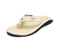 OluKai Ohana - Sandalias de playa para hombre, de secado rápido, resistentes al agua y ligeras, plantilla moldeada por compresión y ajuste cómodo ultrasuave, Arena blanca/profundidades más profundas,