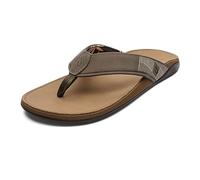 OLUKAI Tauhine - Sandalias de playa para hombre, de secado rápido, cuero de grano completo impermeable y suela de agarre húmedo, ajuste suave y cómodo y soporte de arco, Cazador/Arena Dorada, 42 EU