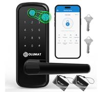 OLUMAT - Cerradura inteligente para puerta de entrada sin llave, cerradura de puerta de huellas dactilares con teclado, cerradura de puerta digital biométrica con asa para el hogar, alquiler, oficina