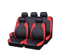 OLVESXC Funda Asiento Coche Interior Coche PU con 5/2 Uds Fundas Asiento Presión Hilo Cuero Acolchado, Herramientas Transpirables Compatibles Airbag(Red 5 pcs)