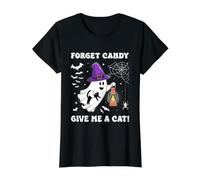 Olvídate de Candy, regálame un Gato, un Maravilloso Fantasma Que sostiene un Gato Negro Camiseta gráfica económica, Mujer, Negro, XS