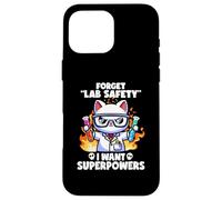 Olvídate de la Seguridad del Laboratorio Quiero superpoderes Gato Chistes científicos Divertidos Carcasa para iPhone 16 Pro MAX