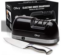Olvy Afilador de Cuchillos Eléctrico Guiado de Precisión | 1 Ud | Color Negro | Cocina y Caza | Disco Diamantado 2 Etapas | Máquina para Afilar Hoja