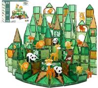 Olvy Bloques de Construcción Magnéticos Juego Educativo Stem | 110 Piezas | Set Selva Safari | Aprendizaje Creativo | Unión por Ultrasonido | Juguete de Fichas Imantadas