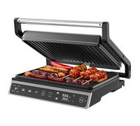 Olvy Parrilla de Contacto con Pantalla Táctil - Sin PFAS - 7 Programas Automáticos - Apertura 180° 1800W - Placas Antiadherentes - Termostato & Temporizador - Sandwichera & Grill para Paninis de Ace