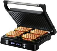 Olvy Sandwichera Eléctrica 2000W, Grill Panini y Parrilla con Placas Antiadherentes, Apertura 180°, Temperatura Automática, Negro