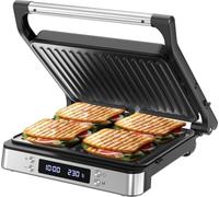 Olvy Sandwichera Eléctrica 2000W, Grill Panini y Parrilla Eléctrica Interior para Bocadillos, Carnes y Verduras, Placas Antiadherentes Grandes, Apertura 180°, Temperatura Automática, Fácil Limpi