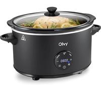 Olvy Slow Cooker 6L PRO - Cocina lenta digital con temporizador, función de mantenimiento del calor, función de descongelación, temporizador de 24 horas, 3 niveles