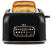 Olvy Tostadora 2 Rebanadas con Pantalla LCD y Temporizador - Ranuras Extra Anchas para Pan Grueso - 7 Niveles de Dorado, Descongelar y Recalentar - 900W - Negro