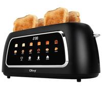 Olvy Tostadora 4 Rebanadas con Pantalla LCD y Temporizador - Ranuras Extra Anchas para Pan Grueso - 6 Niveles de Dorado, Descongelar y Recalentar - 1500W - Negro