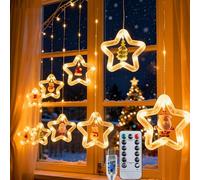 Olycism 3M Luci a cascata per finestre da interni ed esterni, decorazioni natalizie con telecomando USB, luci natalizie a forma di stella, 8 modalità + timer, adatte per finestre, alberi e stanze.