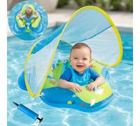 Olycism Flotador Bebe con Sombrilla UPF50+ Materiali adatti ai Bambini Flotador con Sombrilla para Bebe Bomba de Aire y Parches Capacidad de Carga máxima 20 kg Azul Verdoso