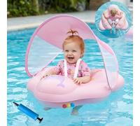 Olycism Flotador Bebe con Sombrilla UPF50+ Materiali adatti ai Bambini Flotador con Sombrilla para Bebe Bomba de Aire y Parches Capacidad de Carga máxima 20 kg Rosa pálido