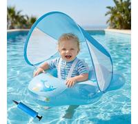 Olycism Flotador Bebe con Sombrilla UPF50+ Materiali adatti ai Bambini Flotador con Sombrilla para Bebe Bomba de Aire y Parches Capacidad de Carga máxima 20 kg Azul Claro