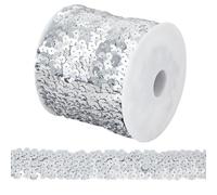 OLYCRAFT 10M Adorno de Lentejuelas Elásticas Adorno de Lentejuelas Elásticas Metálicas Adorno de Cinta de Lentejuelas de Tela de 3 filas para Adornos de Vestido Y Diadema - Plata