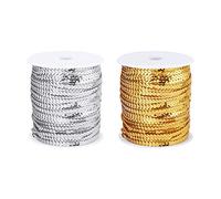 OLYCRAFT 182M Tira de Lentejuelas Plana, Adorno de Lentejuelas de Paillette de 4 mm, Lentejuelas de Hilo de Oro Y Plata para Manualidades, Franja, Costura Y Fabricación de Joyas