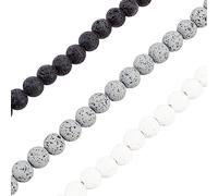 OLYCRAFT 195 Piezas 8~9mm Piedra de Lava Redonda Cuentas de Lava Natural Energía Suelta Cuentas de Energía Suelta Piedra de Lava Natural para Joyería Accesorios - Negro&Blanco&Gris