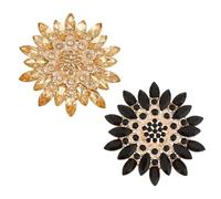 OLYCRAFT - 2 broches de flor de diamantes de imitación dorados y negros, broche de flor, cristal, broche de girasol, cristal, pedrería, para bodas, banquetes, fiestas de cumpleaños, ropa, accesorios