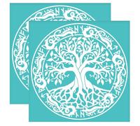 OLYCRAFT 2 plantillas autoadhesivas de 22 x 22 cm, diseño de árbol de la vida, diseño de dragón vikingo, vida de árbol, plantilla de malla cuadrada reutilizable, transferencia para manualidades