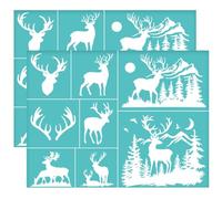 OLYCRAFT 2 plantillas autoadhesivas de 28 x 22 cm con diseño de ciervo para serigrafía, plantillas de malla de bosque, plantillas de malla reutilizables con temática de animales, transferencia para