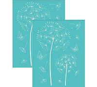 OLYCRAFT 2 plantillas autoadhesivas de seda para impresión de malla, diseño de diente de león para pintar sobre madera, 19,5 x 14 cm