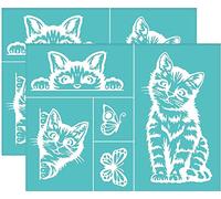 OLYCRAFT 2 plantillas autoadhesivas de serigrafía de seda con patrón de mariposa de gato, plantillas de malla reutilizables transferibles lavable decoración del hogar para bricolaje 22 x 28 cm