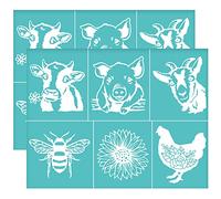 OLYCRAFT 2 plantillas de serigrafía de seda de animales de granja, plantillas autoadhesivas de vaca de cerdo transferencia de malla de seda para pintar en bolsas de camisetas de madera 28x22cm
