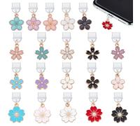 OLYCRAFT 20 dijes de tapón antipolvo de 2,6 a 3,1 cm de largo, tapones antipolvo de flores, tapones a prueba de polvo, tapones de puerto C, protector con colgantes de aleación esmaltada, accesorio