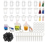 OLYCRAFT 218pcs Mini Llavero de Té Lechoso Accesorios Bubble Tea Kit de Fundición de Resina Epoxi Mini Taza Colgantes con Llavero Anillos Borlas Burbujas Pajitas para Key Chian DIY