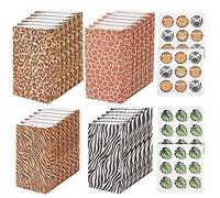 OLYCRAFT 24 Bolsas de Papel con Estampado de Piel de Animal con 36 calcomanías Safari de la Selva Bolsas de Regalo con Estampado de Cebra Jirafa Leopardo león para Regalo de Fiesta de cumpleaños