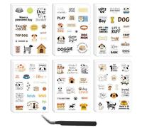 OLYCRAFT 24 hojas eslóganes de PVC impermeables pegatinas 6 estilos lindo perro álbum de recortes pegatinas autoadhesivas con 1 pieza pinzas para botella de agua portátil álbum de fotos planificador