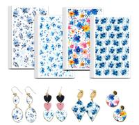 OLYCRAFT 24pcs papel de transferencia de arcilla flores azules 4 estilos papel de transferencia para polímero acuarela papeles flores polimérico colorido hojas arcillas bucles fabricación de joyas