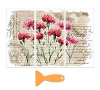 OLYCRAFT 3 unidades/juego de clavel rojo para frotar para muebles y manualidades, 15 x 30 cm, flores vintage para muebles, pegatinas de transferencia para frotar con 1 rascador para decoración del