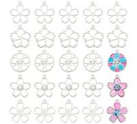 OLYCRAFT 30 colgantes de bisel de aleación de 5 estilos con parte trasera abierta, marco hueco de flores, kits de fabricación de dijes colgantes de marco de bisel abierto Sakura para bricolaje de