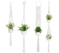 OLYCRAFT 4 cestas colgantes de macramé, cestas colgantes para interiores con cuentas de madera, cesta decorativa de macramé, cesta colgante de algodón para plantas para salón y decoración del balcón