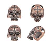 OLYCRAFT 4 cuentas de calavera con cruz de 4,5 mm, agujero grande, latón, cuentas europeas, gótico, punk, cordón, esqueleto, cuentas para pulsera, collar, joyas, llavero, cobre rojo