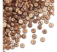 OLYCRAFT 428 pieza Cuentas de Cáscara de Coco Cuentas de Cáscara de Coco Natural Rondelle Cuentas Planas Redondas de Cuentas de Coco Hebras para Pendientes, Manualidades, Coco Marrón