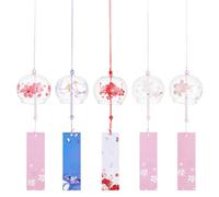 OLYCRAFT 5 campanillas de viento japonesas de 5 estilos, diseño de flor de cerezo, hechas a mano, campanas de viento de cristal, colgantes creativos para el hogar, jardín, boda, decoración interior y
