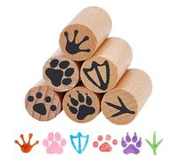 OLYCRAFT 6 sellos de madera con huellas de huellas de animales, 15 mm, sello de madera redondo con motivos de animales (gato/perro/rana/oso/pato/pollo) para álbumes de recortes, tarjetas, cartas