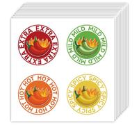 OLYCRAFT 80Piezas Spicy Level Indicator Calcomanías (20 Hojas) 3.95cm 4 Level Chili Peppers Etiqueta Calcomanías EXTRA HOT/HOT/SPICY/MILD Warning Etiquetas para Restaurant Spiciness Warning