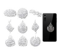 OLYCRAFT 9 pegatinas de metal plateado de 4 x 4 cm, calcomanías de metal con escritura islámica, calcomanías autoadhesivas de cultura musulmana, calcomanías epoxi, calcomanías de metal para