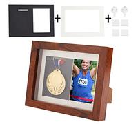 OLYCRAFT Caja de Sombra de medallas marrón, Marco de Fotos de Madera Natural con Ventana Transparente para medallas Militares, Etiquetas de Playa alfileres de joyería 175 x 182 x 227 mm