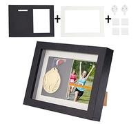 OLYCRAFT Caja de Sombra de medallas Negra, Marco de Fotos de Madera Natural con Ventana Transparente para medallas Militares, Etiquetas de Playa coleccionables 175 x 182 x 227 mm