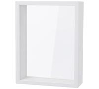 OLYCRAFT Caja de sombra rectangular de madera de 16 x 6 x 21 cm, marco con ventana acrílica transparente de doble cara para flores secas, hojas, muestras, color blanco
