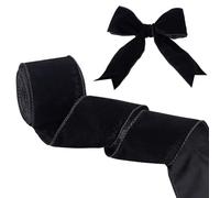 OLYCRAFT Cinta de terciopelo suave negro de 10 m con alambre de 64 mm, cinta de terciopelo de una sola cara, cinta de terciopelo negro con alambre para envolver regalos, manualidades, día de San
