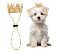 OLYCRAFT Corona de rey con pedrería para animales domésticos, corona rosa con pedrería para perros, con correa ajustable, coronas de reina doradas para perros de talla pequeña, gatos, bodas, fiestas