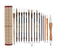 OLYCRAFT Juego de 16 pinceles para caligrafía china, juego de pinceles para acuarela, pincel para escritura y dibujo con soporte enrollable para Kanji chino, dibujo Sumi-E